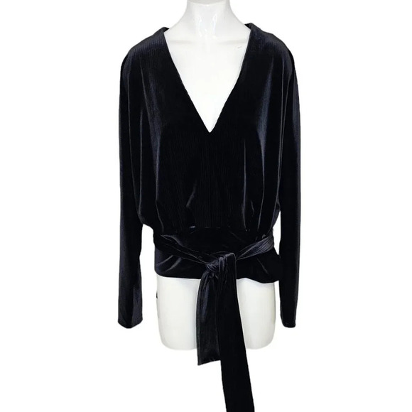 Good American Velour V-Neck Dolman Wrap Top Black Size 3 / US Large V-Neck - Picture 1 of 8
